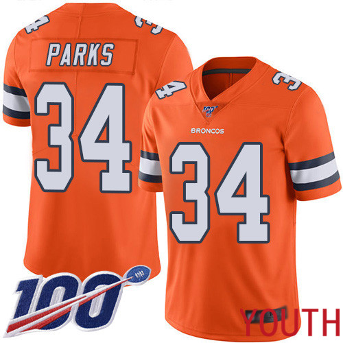 Youth Denver Broncos #34 Will Parks Limited Orange Rush Vapor Untouchable 100th Season Football NFL Jersey